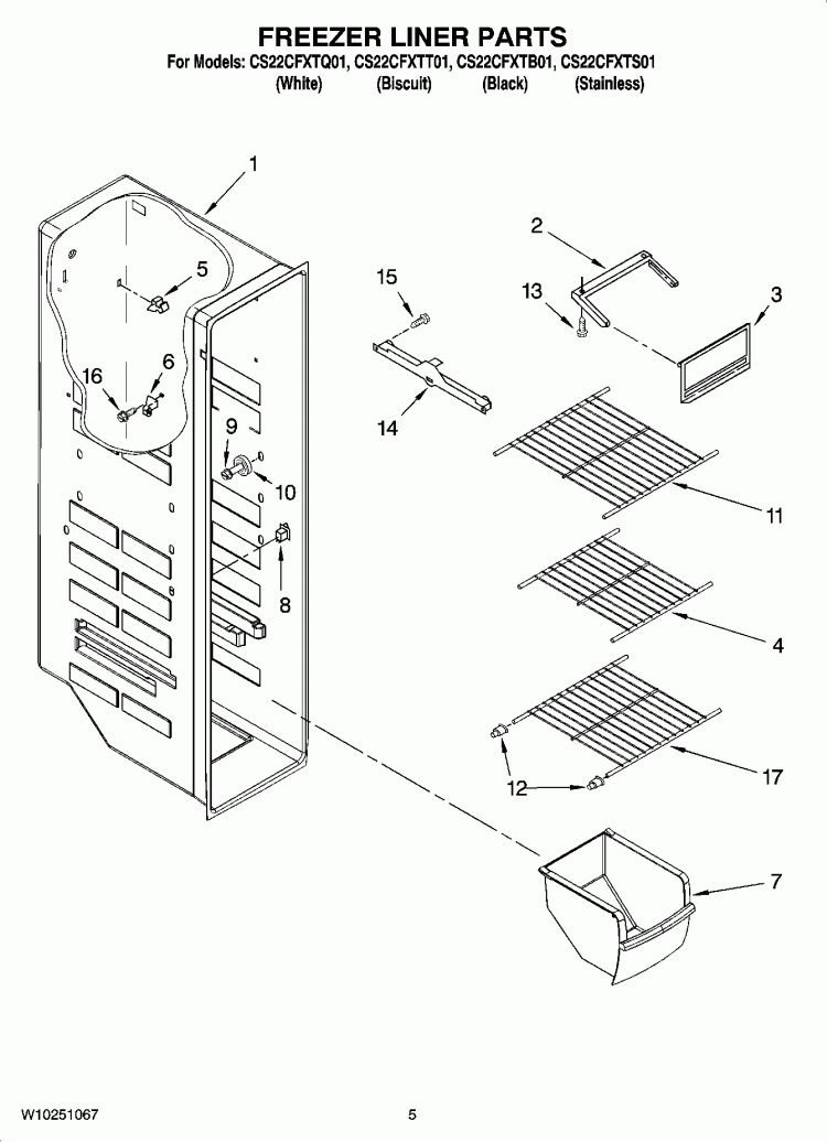 FREEZER LINER PARTS Diagram and Parts List for CS22CFXTS01  Crosley Refrigerator