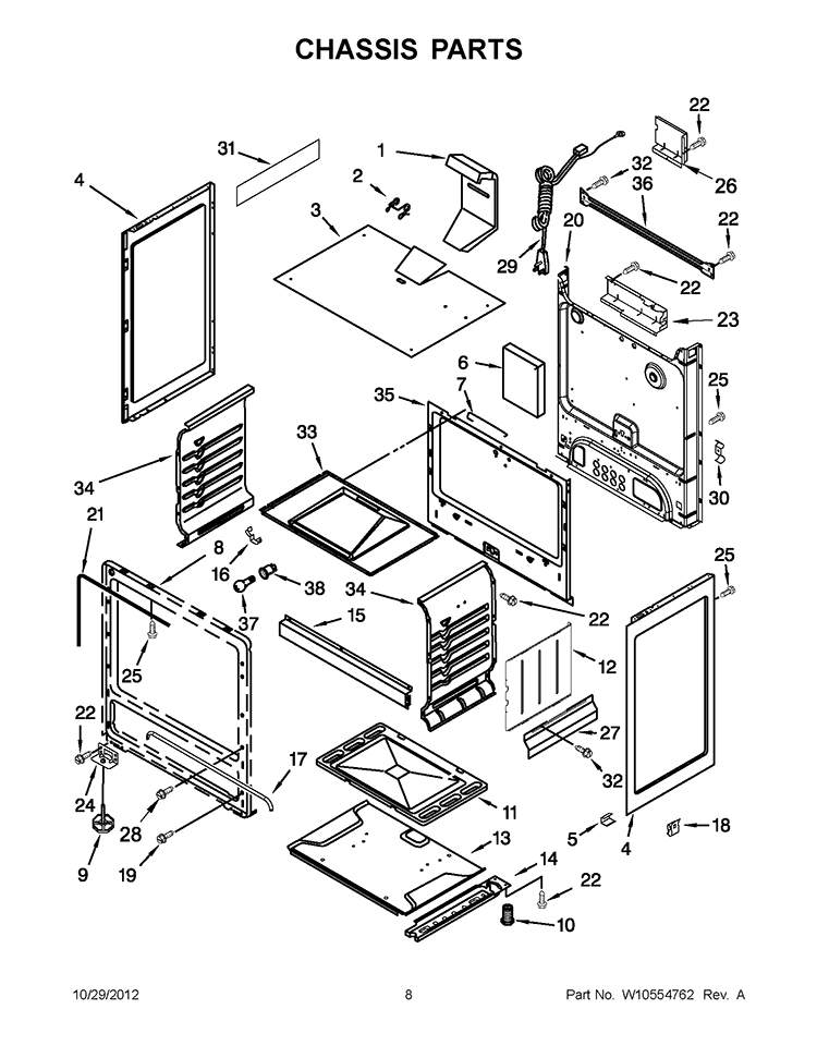 CHASSIS PARTS Diagram and Parts List for WFG111SVQ1  Whirlpool Range