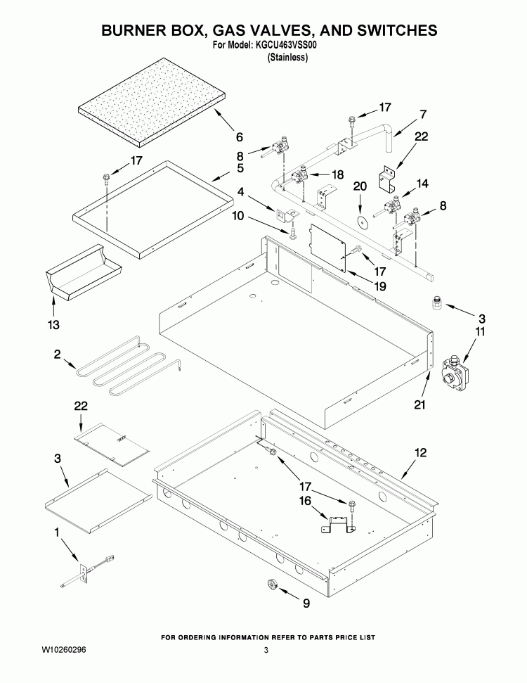 BURNER BOX, GAS VALVES, AND SWITCHES Diagram and Parts List for KGCU463VSS00  KitchenAid Cooktop