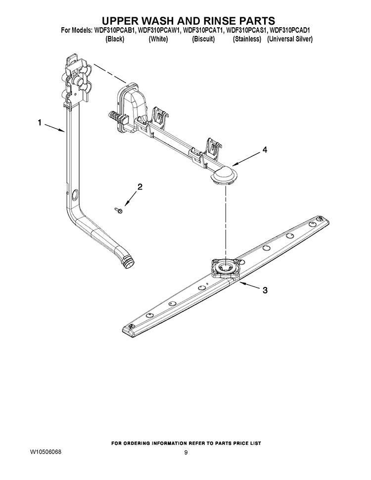 UPPER WASH AND RINSE PARTS Diagram and Parts List for WDF310PCAW1  Whirlpool Dishwasher