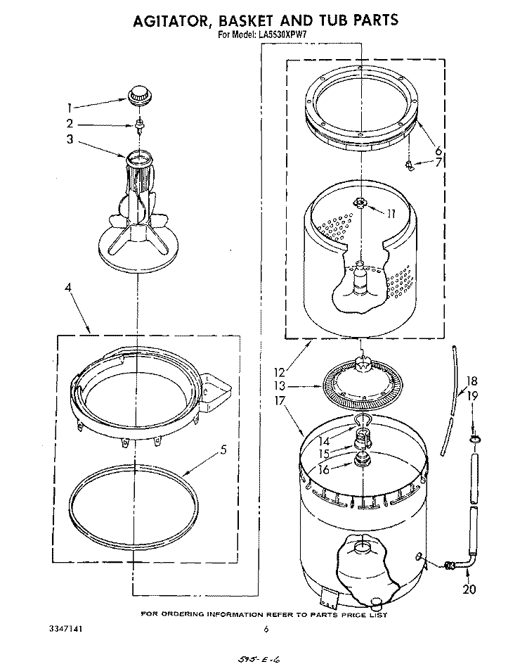 AGITATOR, BASKET AND TUB Diagram and Parts List for LA5530XPW7  Whirlpool Washer