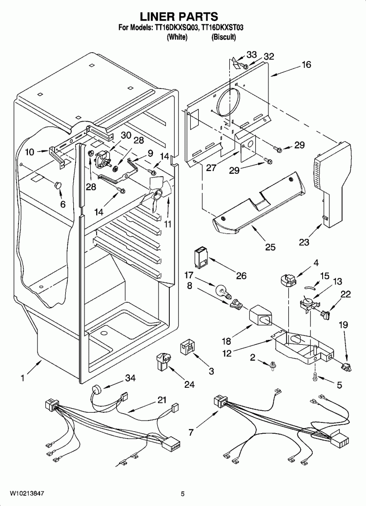 LINER PARTS Diagram and Parts List for TT16DKXSQ03  Estate Refrigerator