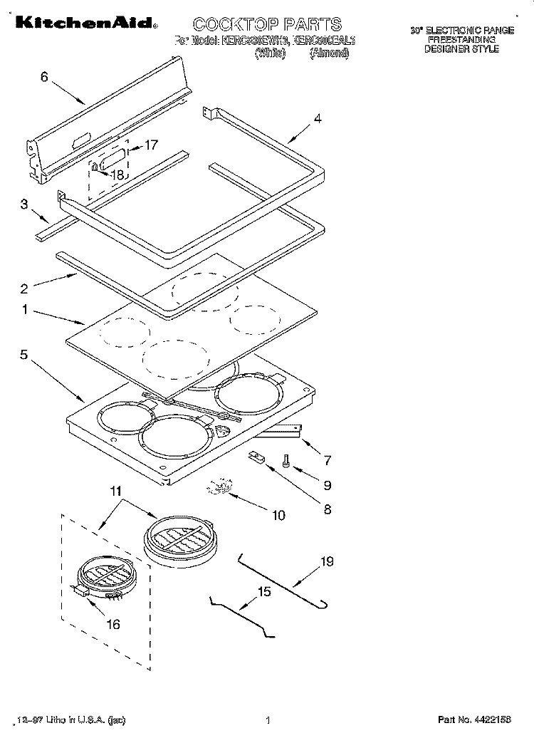 COOKTOP Diagram and Parts List for KERC500EWH3  KitchenAid Range