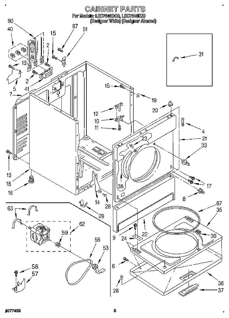 SECTION Diagram and Parts List for LEC7646DZ0  Whirlpool Dryer