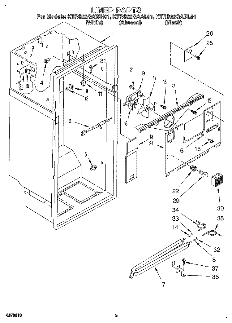 LINER Diagram and Parts List for KTRS22QAAL01  KitchenAid Refrigerator