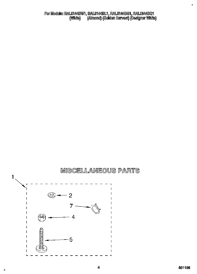 MISCELLANEOUS Diagram and Parts List for RAL5144BG1  Whirlpool Washer