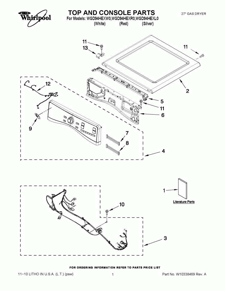 TOP AND CONSOLE PARTS Diagram and Parts List for WGD94HEXR0  Whirlpool Dryer