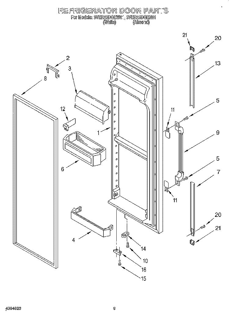 REFRIGERATOR DOOR Diagram and Parts List for 3VED23DQEN01  Whirlpool Refrigerator