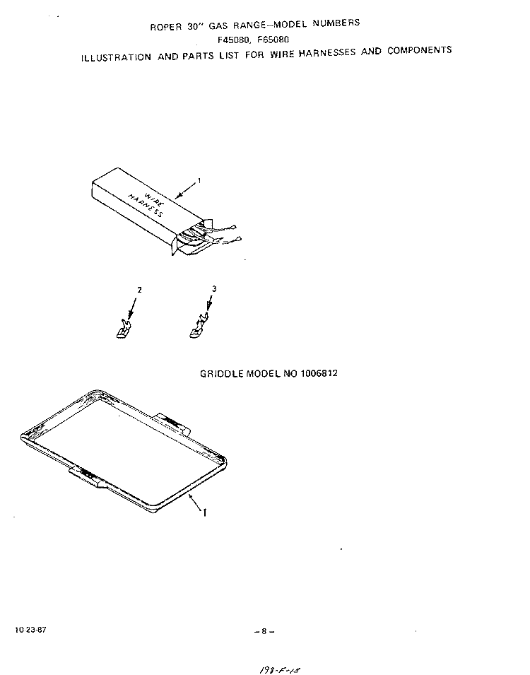 WIRE HARNESS , GRIDDLE Diagram and Parts List for F4508W0  Roper Range