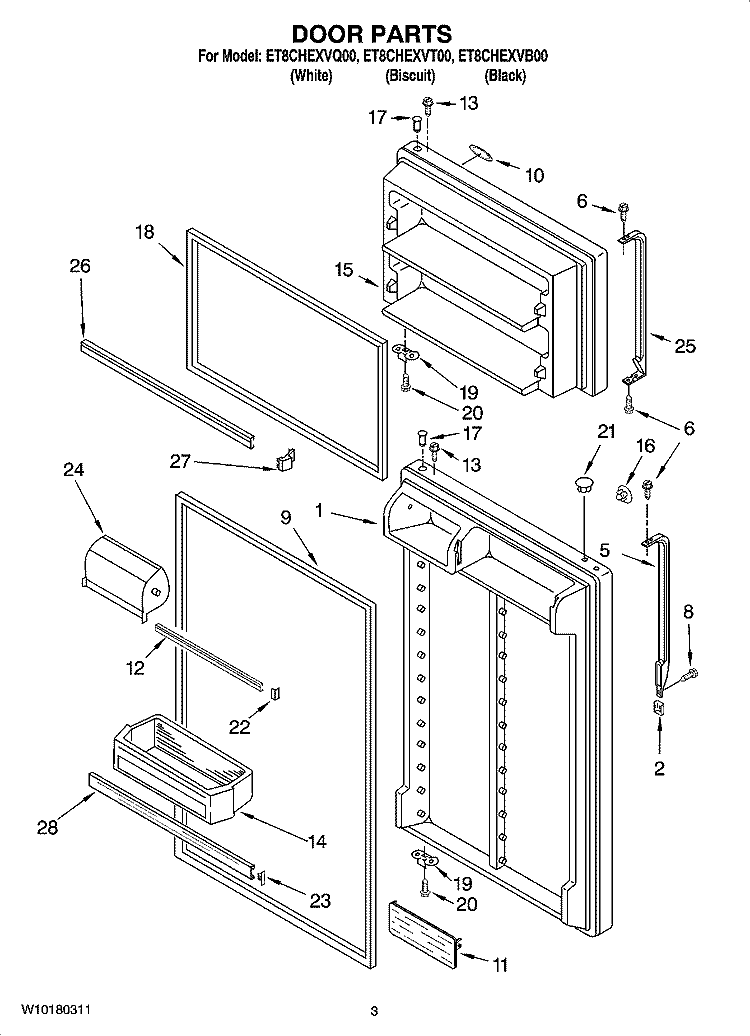DOOR PARTS Diagram and Parts List for ET8CHEXVT00  Whirlpool Refrigerator