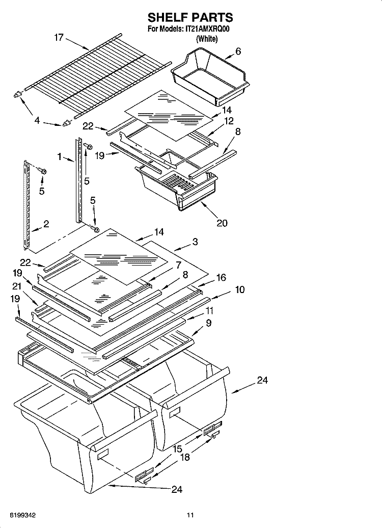 SHELF PARTS, OPTIONAL PARTS Diagram and Parts List for IT21AMXRQ00  Inglis Refrigerator