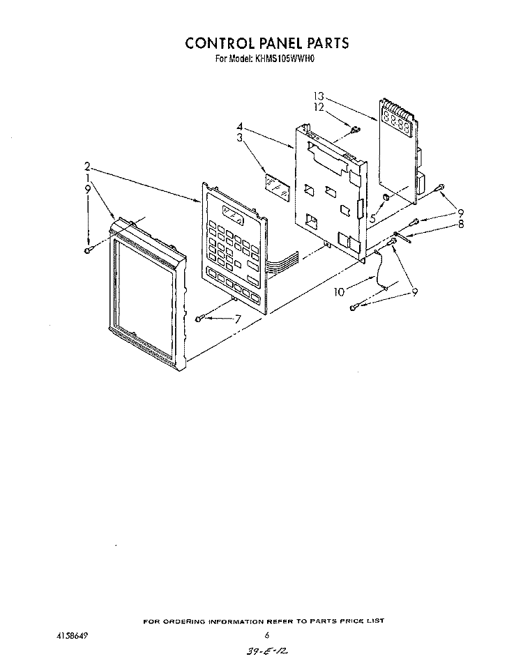 CONTROL PANEL Diagram and Parts List for KHMS105WWH0  KitchenAid Microwave