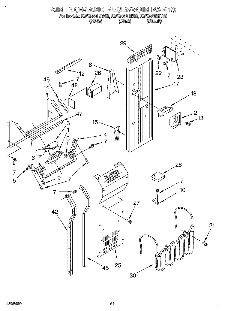 AIR FLOW AND RESERVOIR Diagram and Parts List for KSSS48MHT00  KitchenAid Refrigerator