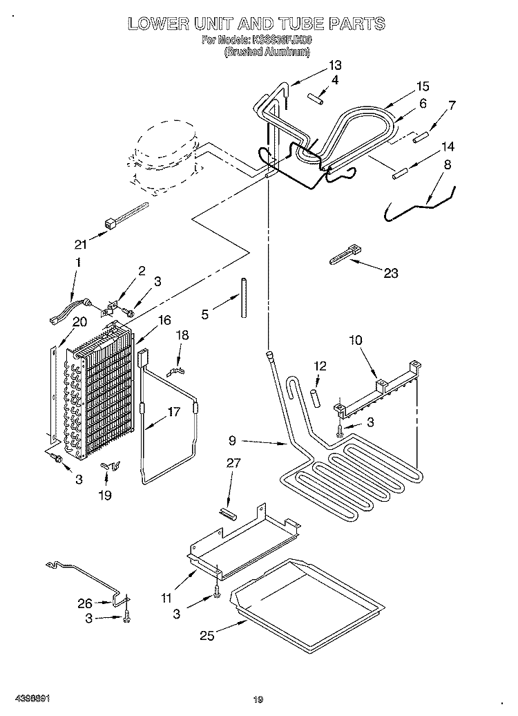 LOWER UNIT AND TUBE Diagram and Parts List for KSSS36FJX00  KitchenAid Refrigerator