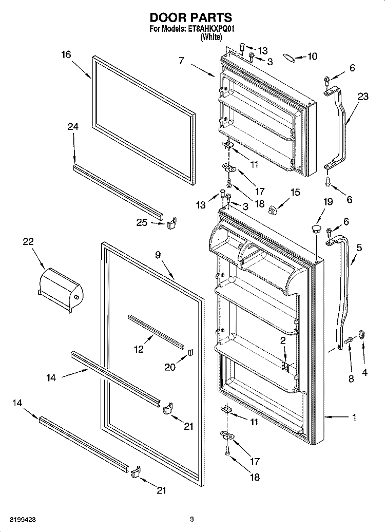 DOOR PARTS Diagram and Parts List for ET8AHKXPQ01  Whirlpool Refrigerator