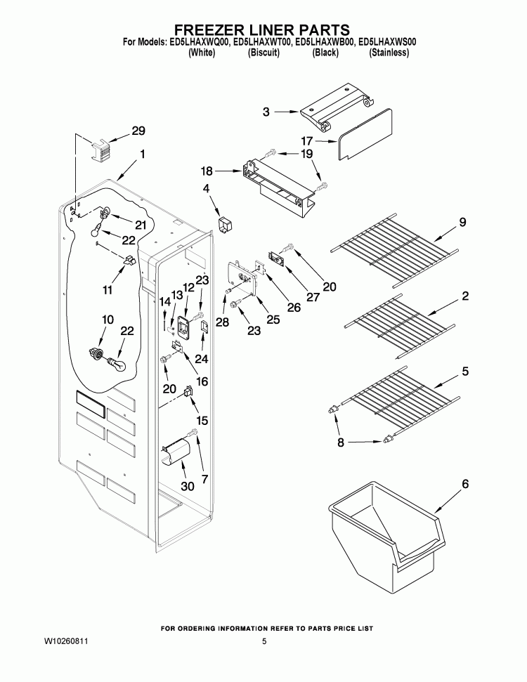 FREEZER LINER PARTS Diagram and Parts List for ED5LHAXWB00  Whirlpool Refrigerator