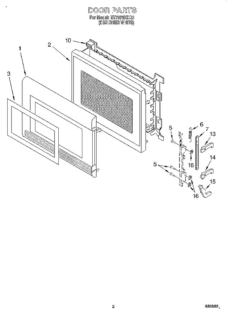 DOOR Diagram and Parts List for MT7078XDQ3  Whirlpool Microwave