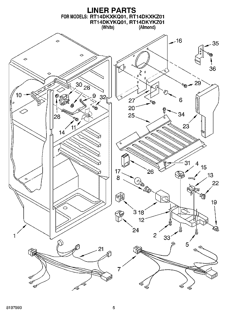 LINER Diagram and Parts List for RT14DKYKQ01  Roper Refrigerator