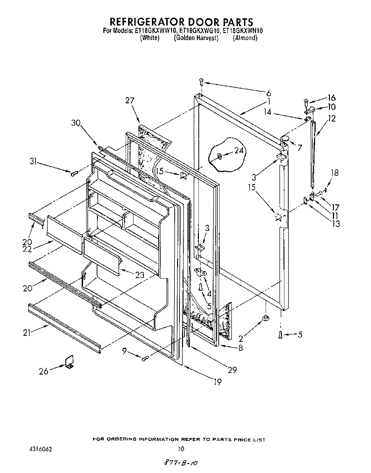 REFRIGERATOR DOOR , LIT/OPTIONAL Diagram and Parts List for ET18GKXWW10  Whirlpool Refrigerator