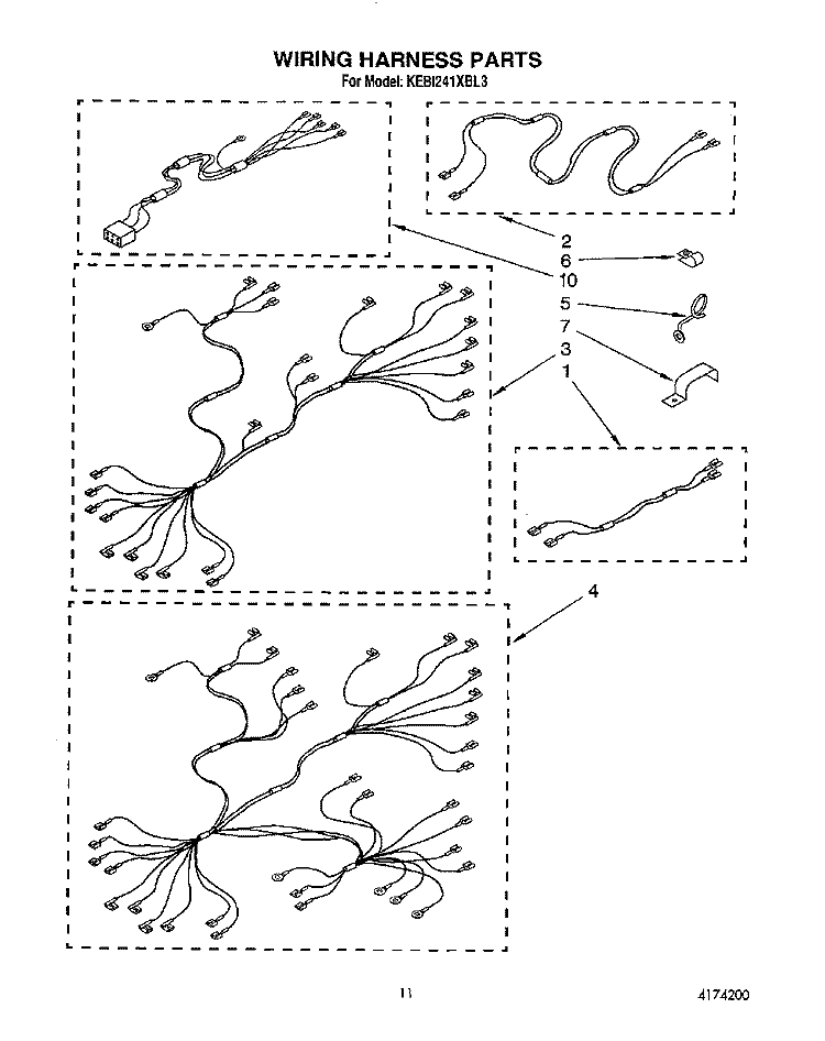 WIRING HARNESS Diagram and Parts List for KEBI241XBL3  KitchenAid Wall Oven