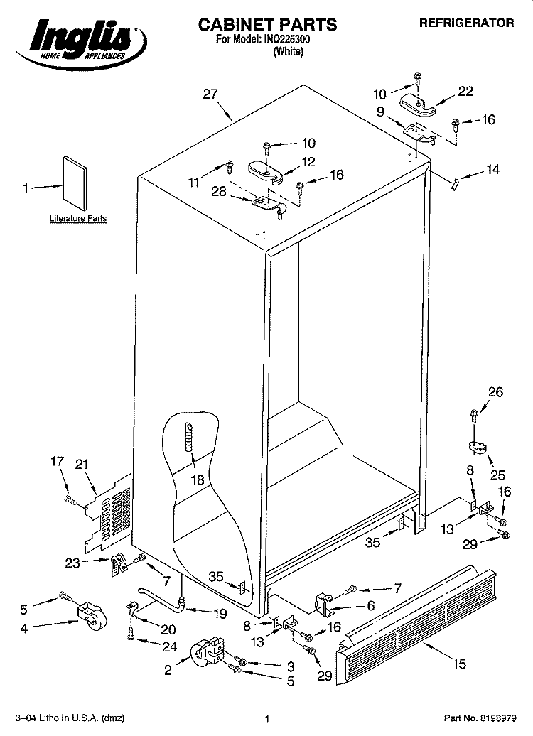 CABINET PARTS Diagram and Parts List for INQ225300  Inglis Refrigerator