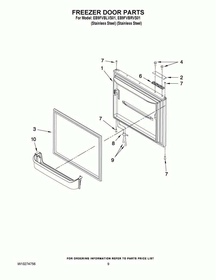 FREEZER DOOR PARTS Diagram and Parts List for EB9FVBRVS01  Whirlpool Refrigerator