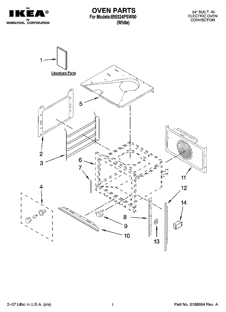 OVEN PARTS Diagram and Parts List for IBS324PSW00  Whirlpool Wall Oven
