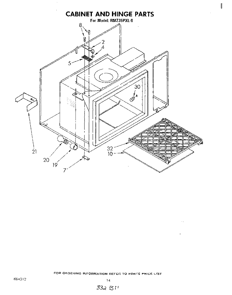 CABINET AND HINGE Diagram and Parts List for RM235PXL0  Whirlpool Microwave Oven Combo