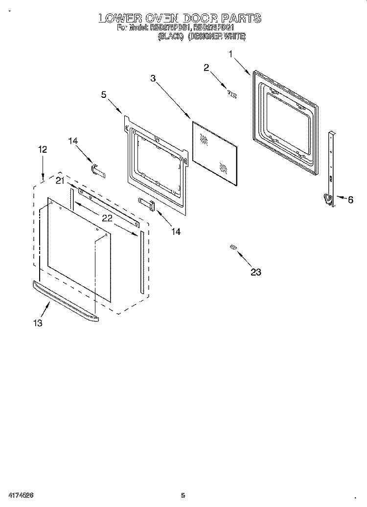 LOWER OVEN DOOR Diagram and Parts List for RBD275PDB1  Whirlpool Wall Oven