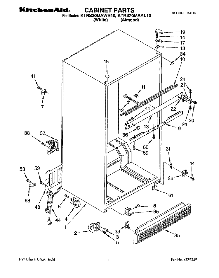 CABINET Diagram and Parts List for KTRS20MAAL10  KitchenAid Refrigerator