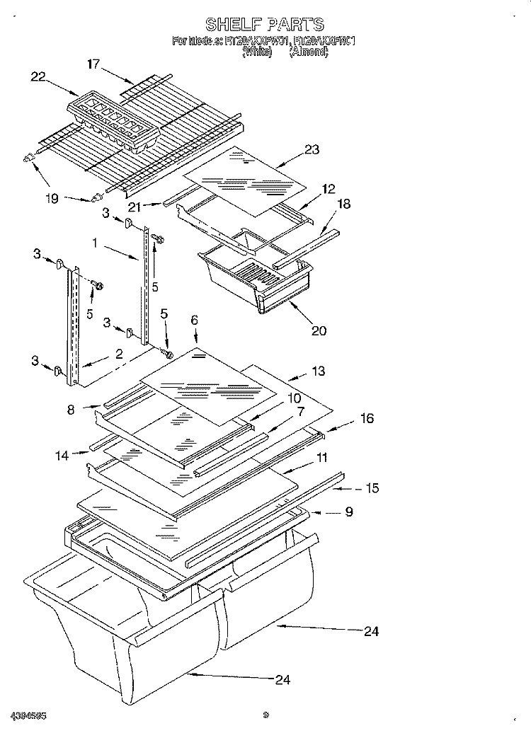 SHELF, LIT/OPTIONAL Diagram and Parts List for RT20AKXFW01  Whirlpool Refrigerator