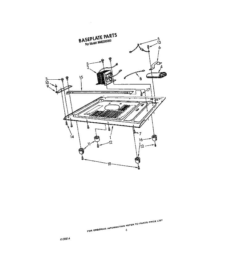 BASE PLATE Diagram and Parts List for MME08XW0  Roper Microwave