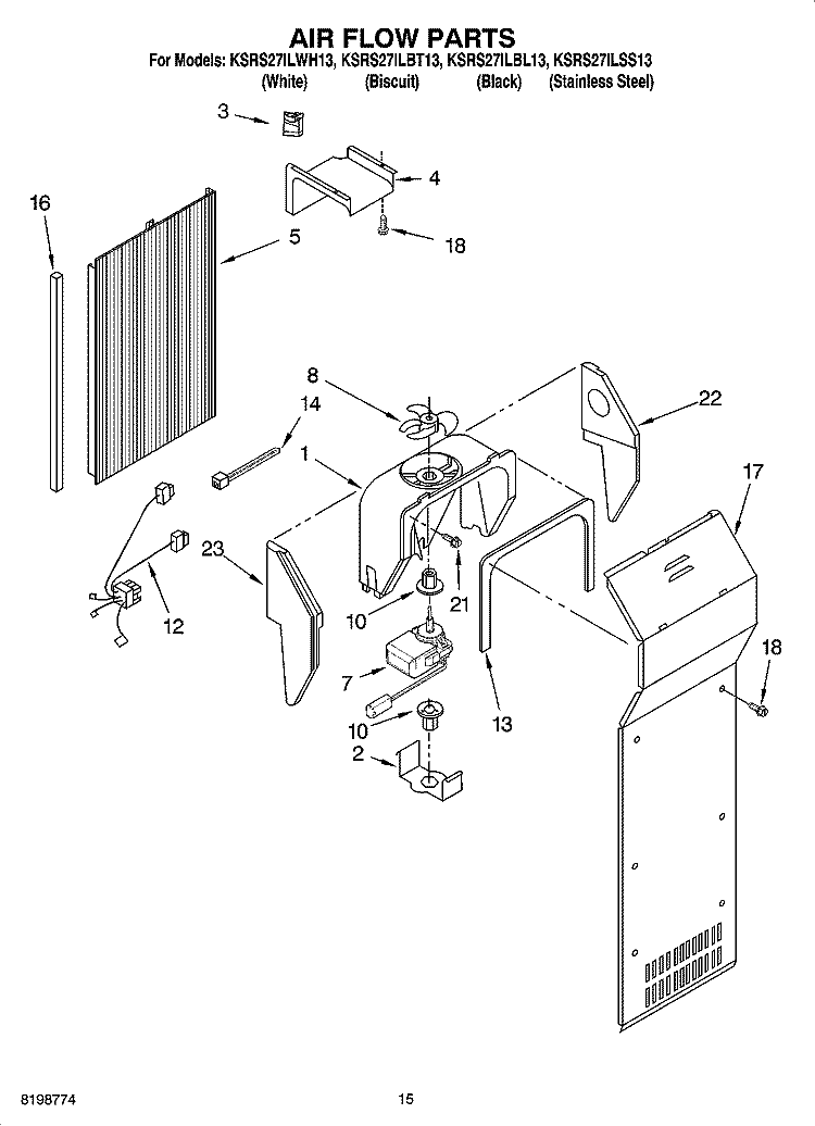 AIR FLOW PARTS Diagram and Parts List for KSRS27ILSS13  KitchenAid Refrigerator