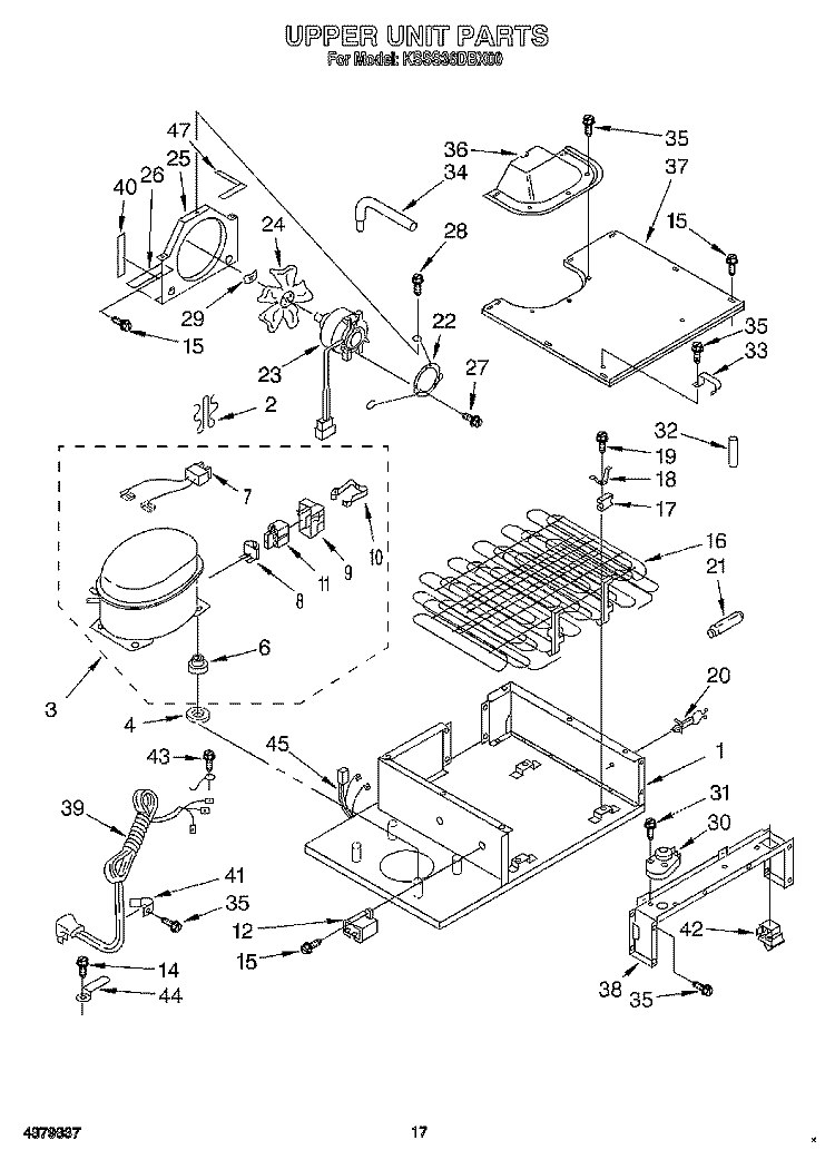 UPPER UNIT Diagram and Parts List for KSSS36DBX00  KitchenAid Refrigerator