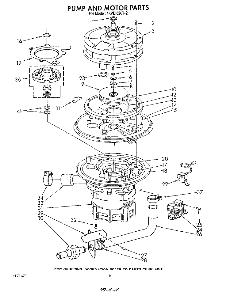 PUMP AND MOTOR Diagram and Parts List for 4KPDI620T2  KitchenAid Dishwasher