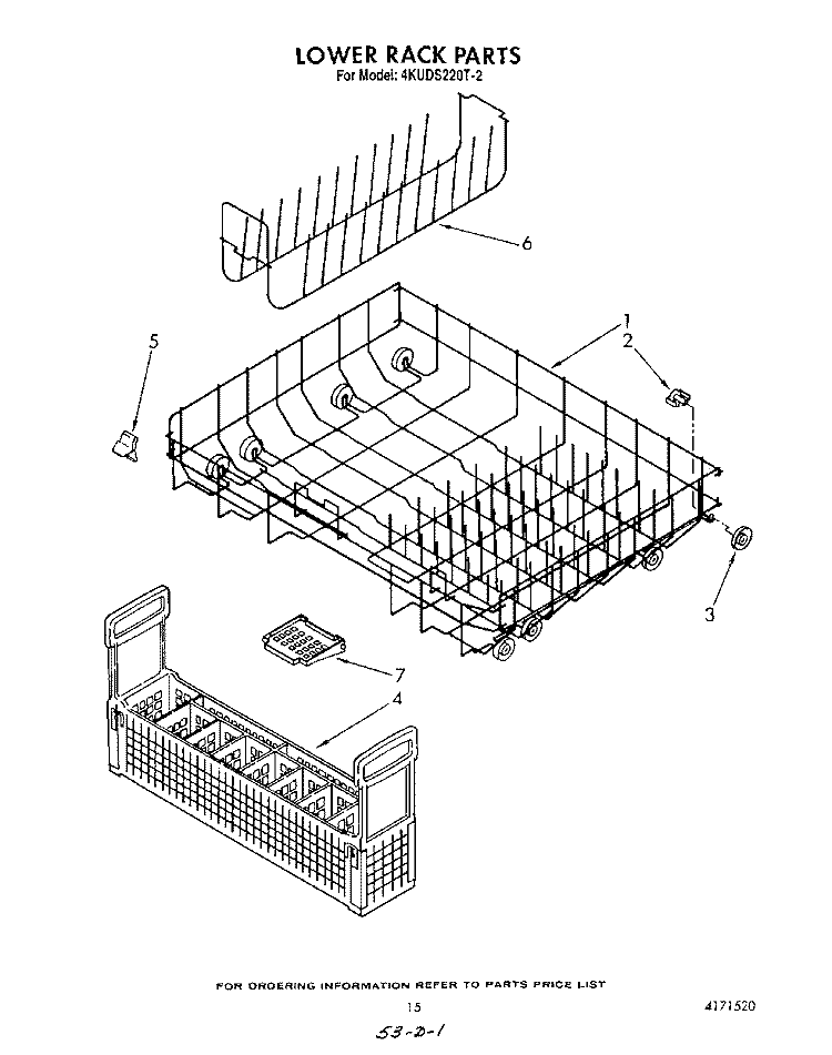 LOWER RACK Diagram and Parts List for 4KUDS220T2  KitchenAid Dishwasher