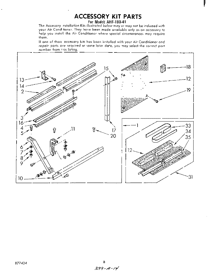 ACCESSORY KIT Diagram and Parts List for AHF18041  Whirlpool Air Conditioner