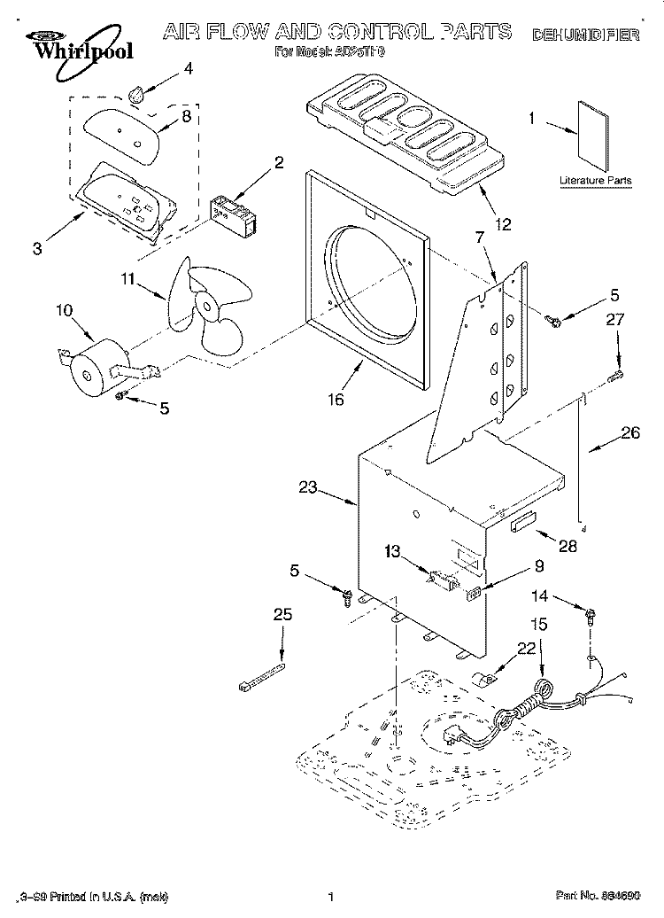 SECTION Diagram and Parts List for AD25TH0  Whirlpool Dehumidifier