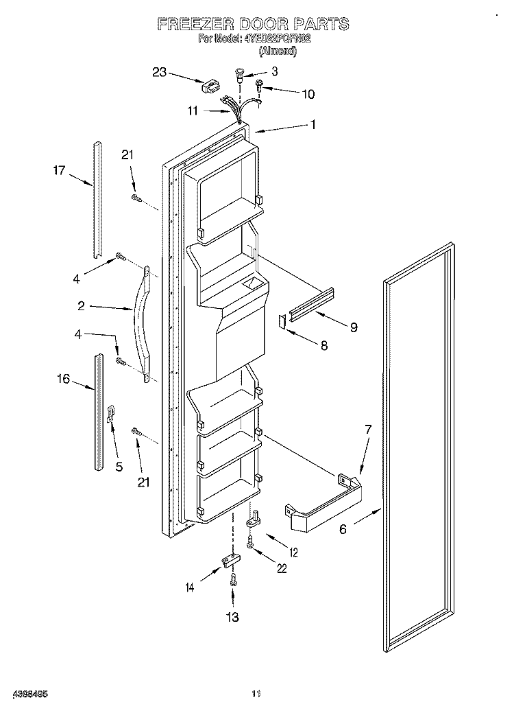 FREEZER DOOR Diagram and Parts List for 4YED22PQFN02  Whirlpool Refrigerator