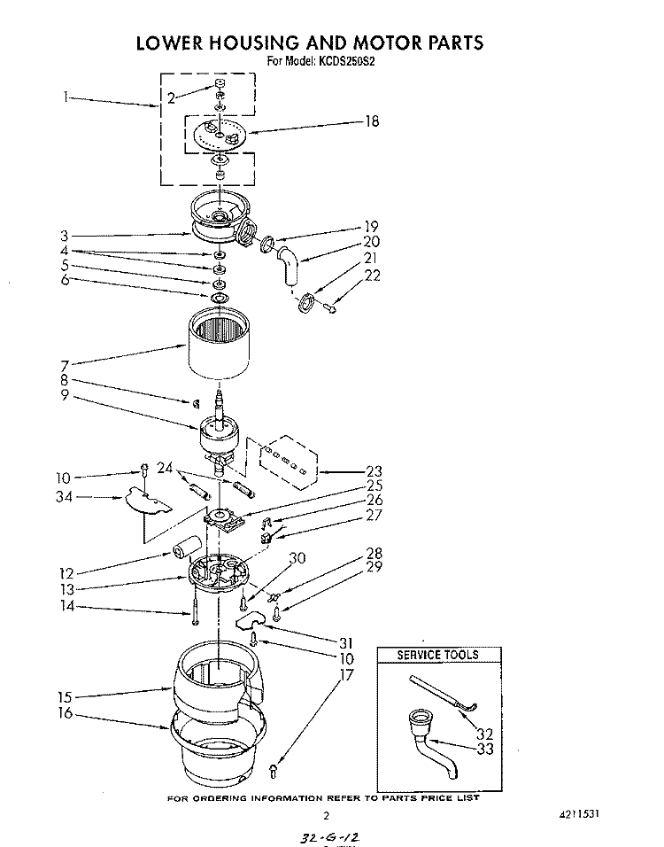 SECTION Diagram and Parts List for KCDS250S2  KitchenAid Food Waste Disposer