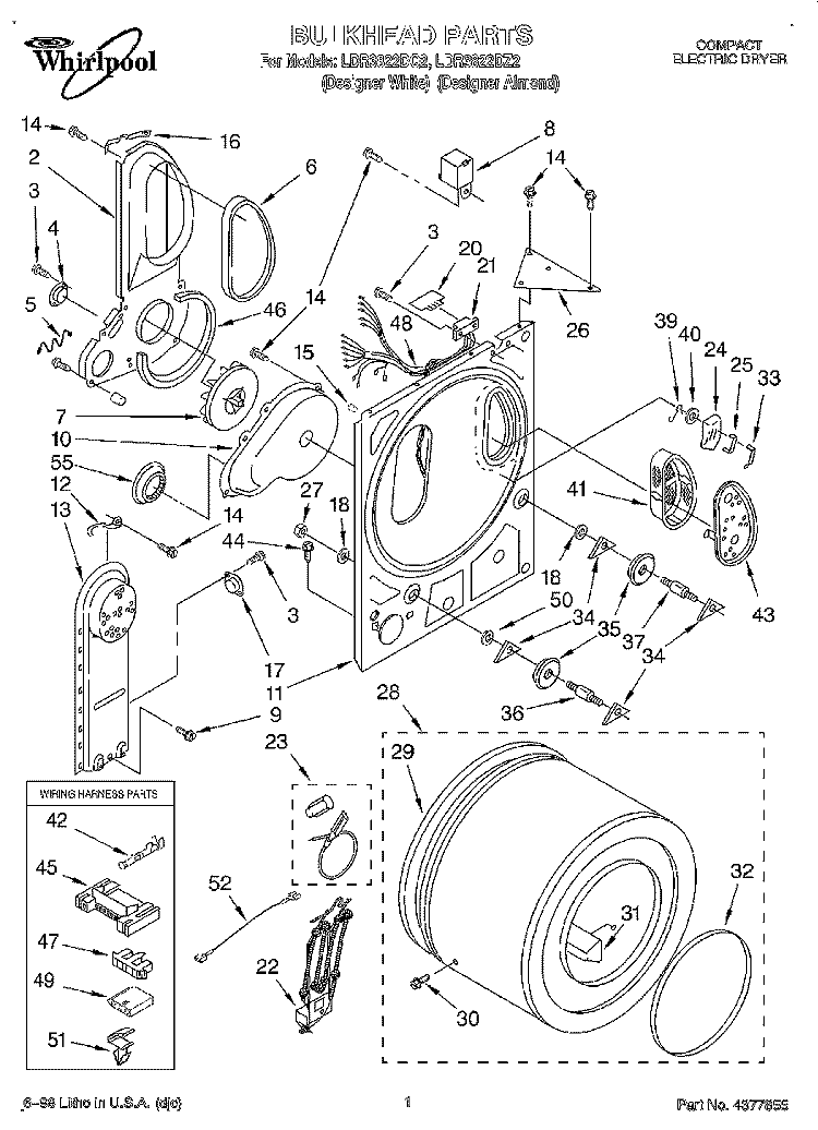 SECTION Diagram and Parts List for LDR3822DQ2  Whirlpool Dryer