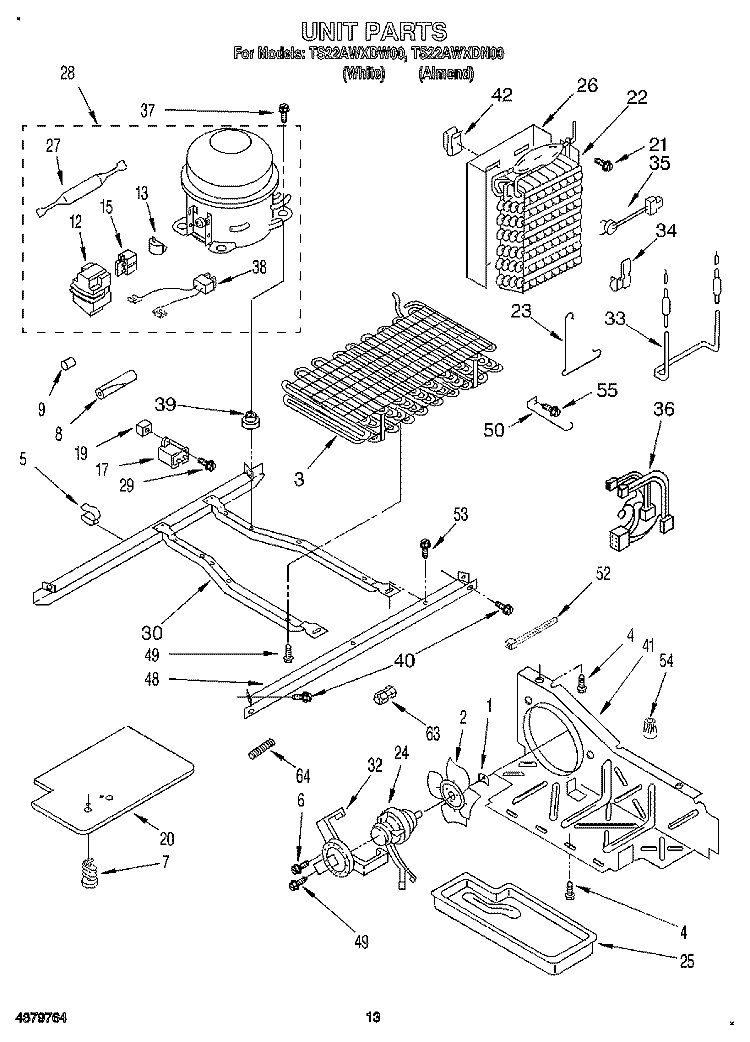 UNIT Diagram and Parts List for TS22AWXDW00  Whirlpool Refrigerator