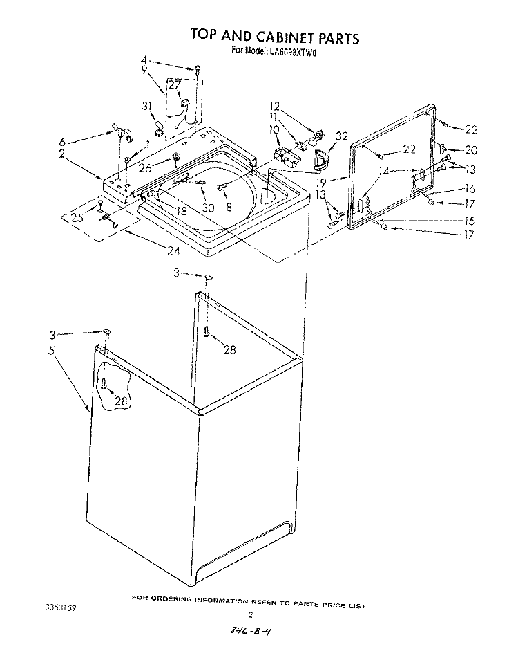 TOP AND CABINET , LITERATURE AND OPTIONAL Diagram and Parts List for LA6098XTF0  Whirlpool Washer