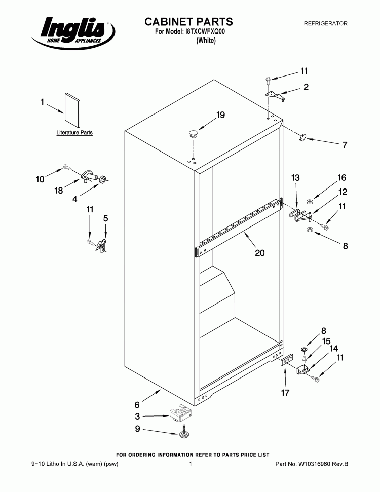 CABINET PARTS Diagram and Parts List for I8TXCWFXQ00  Inglis Refrigerator