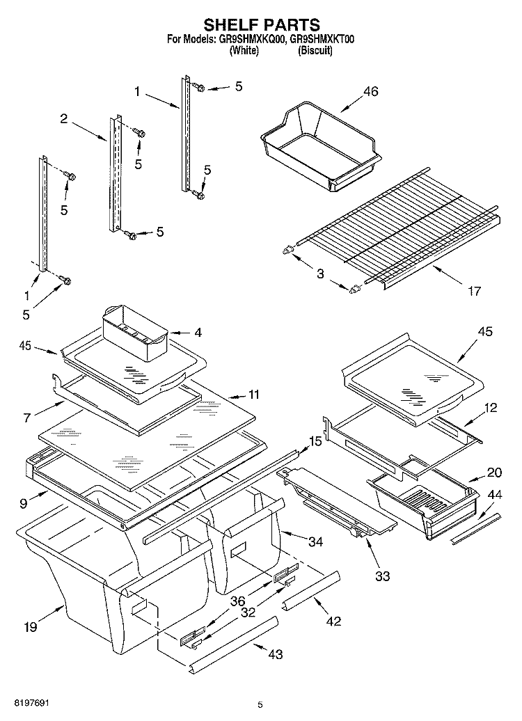 SHELF Diagram and Parts List for GR9SHMXKT00  Whirlpool Refrigerator