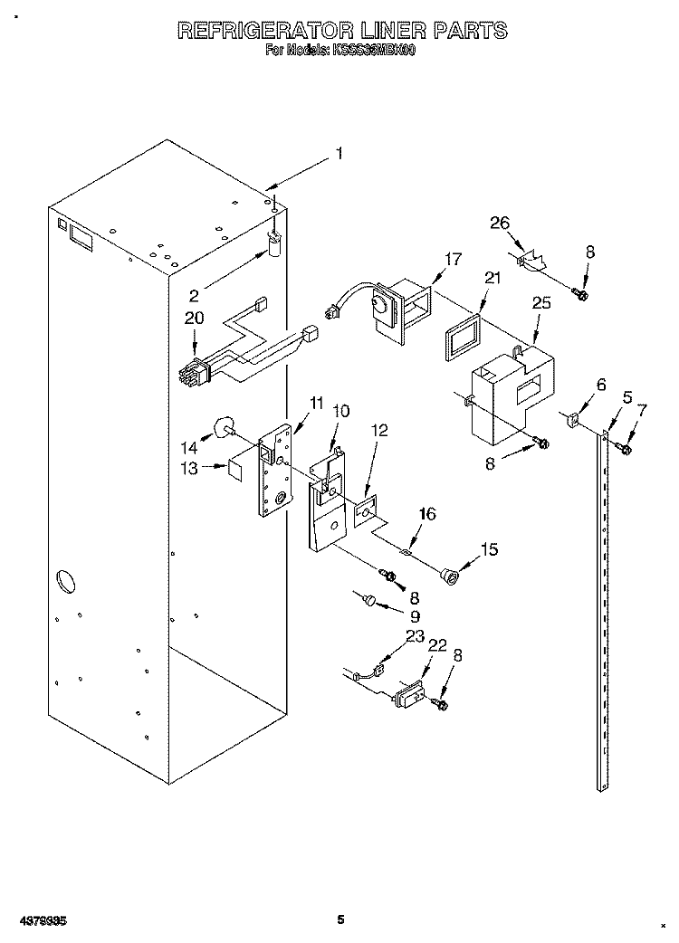 REFRIGERATOR LINER Diagram and Parts List for KSSS36MBX00  KitchenAid Refrigerator
