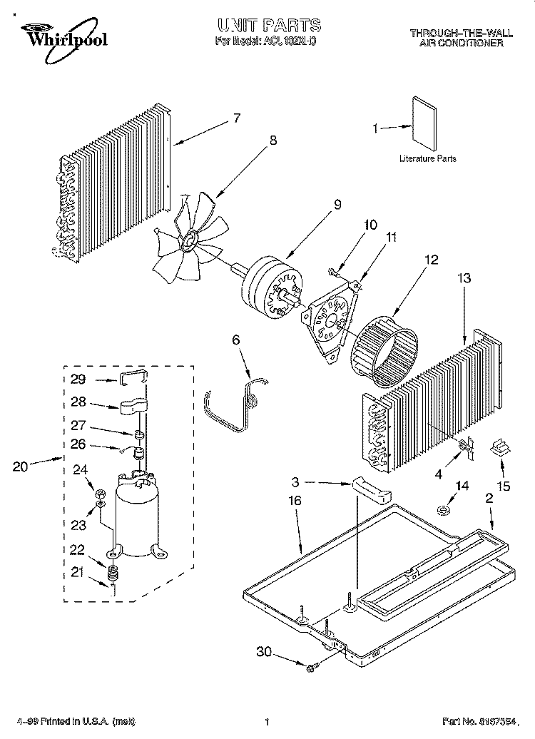 SECTION Diagram and Parts List for ACU102XH0  Whirlpool Air Conditioner