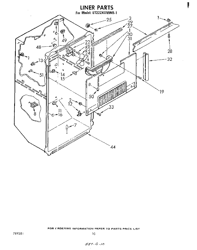 LINER Diagram and Parts List for ET22ZKXMWR1  Whirlpool Refrigerator