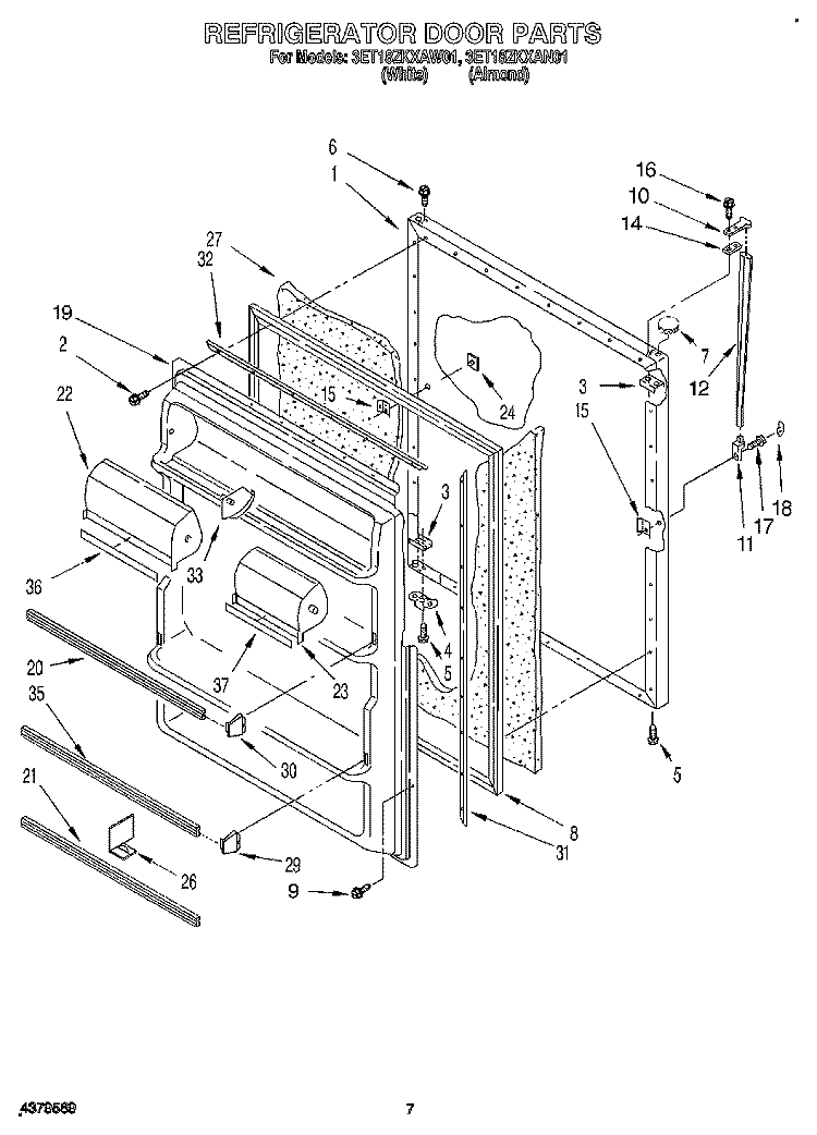 REFRIGERATOR DOOR Diagram and Parts List for 3ET18ZKXAN01  Whirlpool Refrigerator