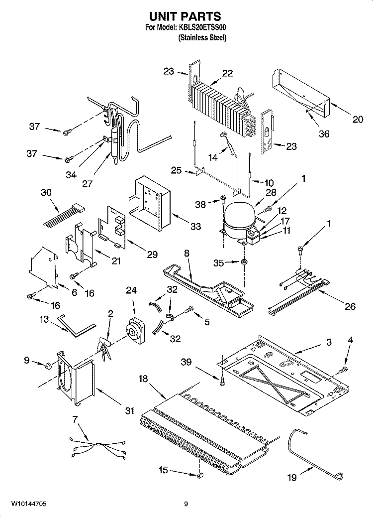 UNIT PARTS Diagram and Parts List for KBLS20ETSS00  KitchenAid Refrigerator